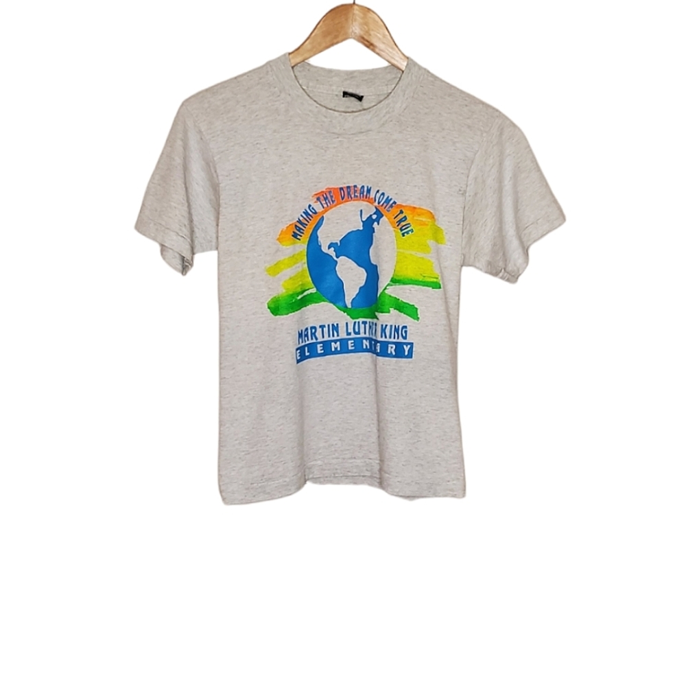 Vintage 90s Martin Luther King Elementary T-Shirt with Neon Globe